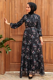 Neva Style - Robe Hijab Noire 279026S - Thumbnail