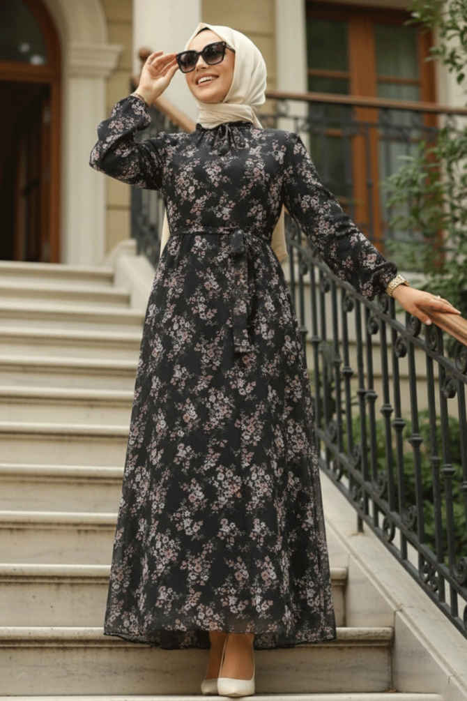 Neva Style - Robe Hijab Noire 279047S - 1