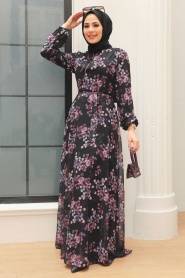 Neva Style - Robe Hijab Noire 279061S - Thumbnail