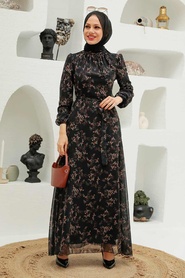 Neva Style - Robe Hijab Noire 27923S - Thumbnail