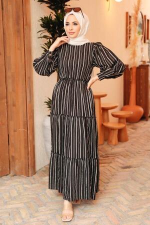 Neva Style - Robe Hijab Noire 30251S - 2