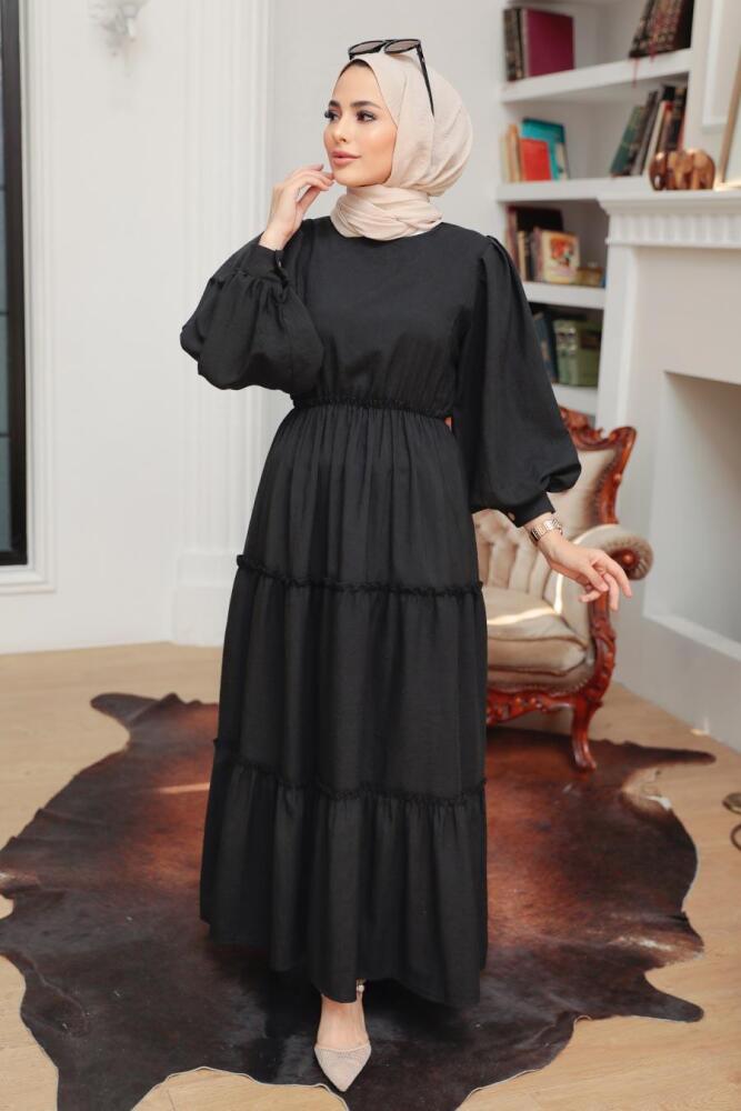 Neva Style - Robe Hijab Noire 30301S - 2