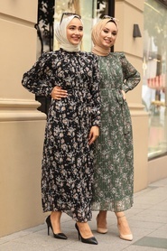 Neva Style - Robe Hijab Noire 33254S - Thumbnail