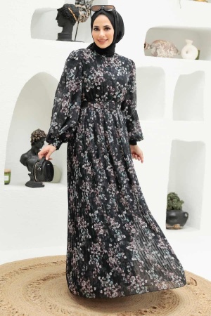 Neva Style - Robe Hijab Noire 3357S - Thumbnail