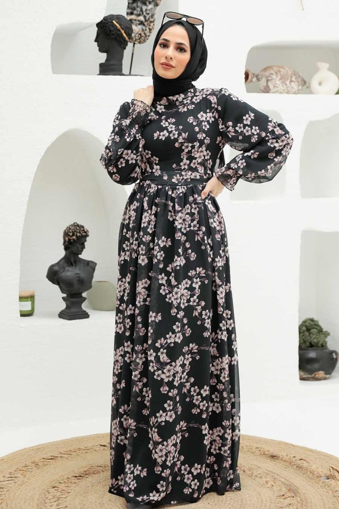 Neva Style - Robe Hijab Noire 56830S - 1