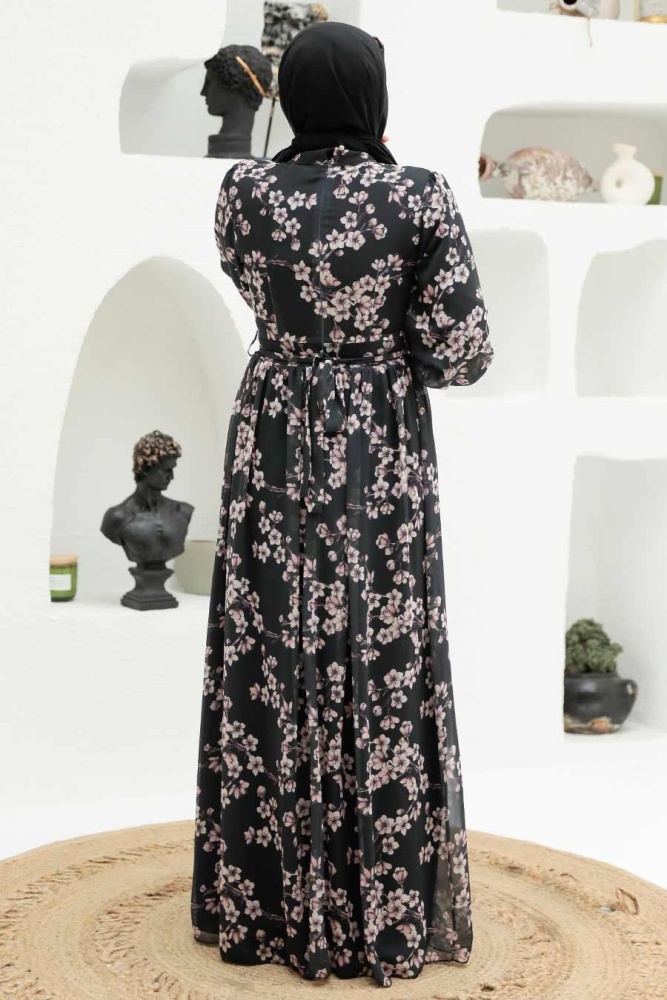 Neva Style - Robe Hijab Noire 56830S - 2