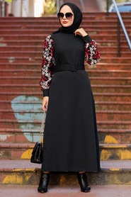 Neva Style - Robe Hijab Noire 7647S - Thumbnail