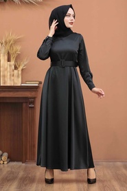 Neva Style -Robe Hijab Noire 7651S - Thumbnail