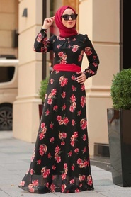 Neva Style - Robe Hijab Noire 76937S - Thumbnail
