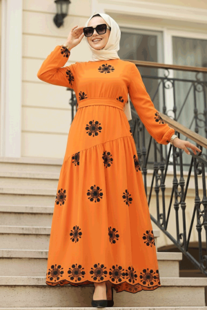Neva Style - Robe Hijab Orange 1332T - NEVA STYLE