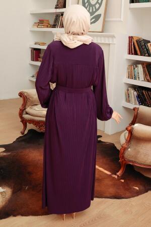 Neva Style - Robe Hijab Plissé Violet 10670MOR - 2