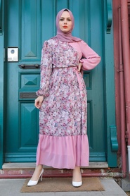 Neva Style - Robe hijab poudre 12328PD - Thumbnail