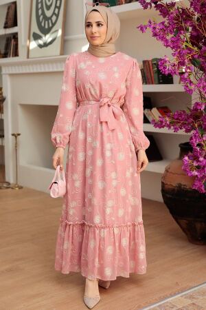 Neva Style - Robe Hijab Poudre 13311PD - 1