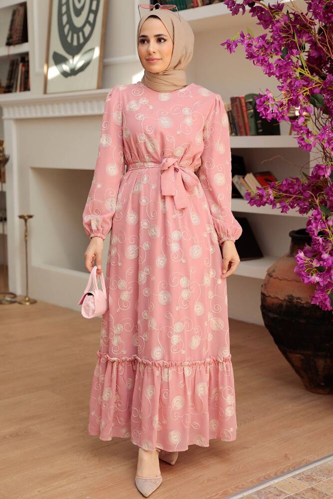 Neva Style - Robe Hijab Poudre 13311PD - 1