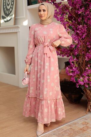 Neva Style - Robe Hijab Poudre 13311PD - 3
