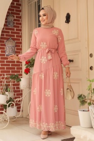 Neva Style - Robe Hijab Poudre 1332PD - Thumbnail
