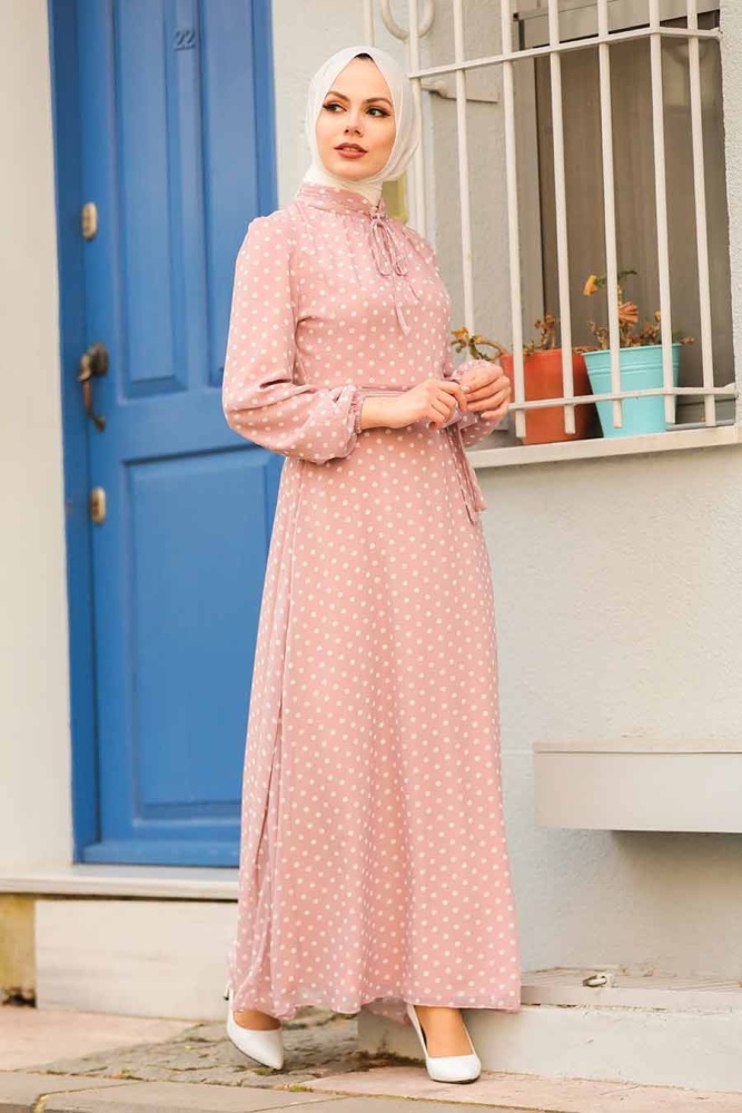 Neva Style - Robe hijab poudre 27909PD - 1