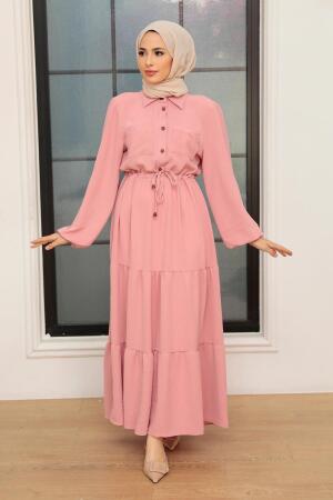 Robe longue et couvrante à boutons – Rose poudré 5720PD - 2