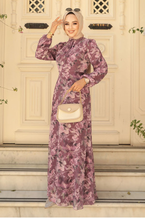 Neva Style - Robe Hijab Rose Foncé 279014KGK - 2