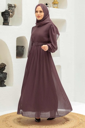 Neva Style - Robe Hijab Rose Foncé 3358KGK - 1