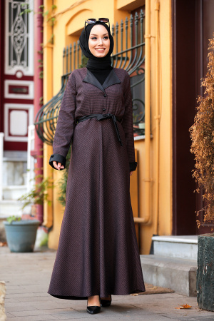 Neva Style - Robe Hijab Rose Foncé 4333KGK - 1