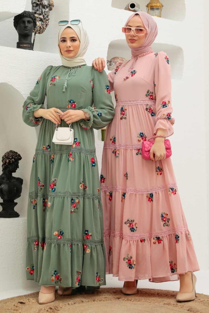 Neva Style - Robe Hijab Rose Poudré 32810PD - 3