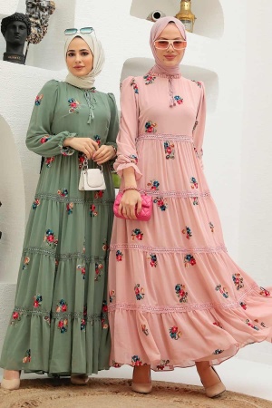 Neva Style - Robe Hijab Rose Poudré 32810PD - 2