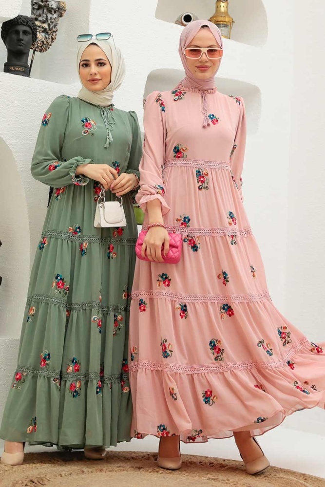 Neva Style - Robe Hijab Rose Poudré 32810PD - 2