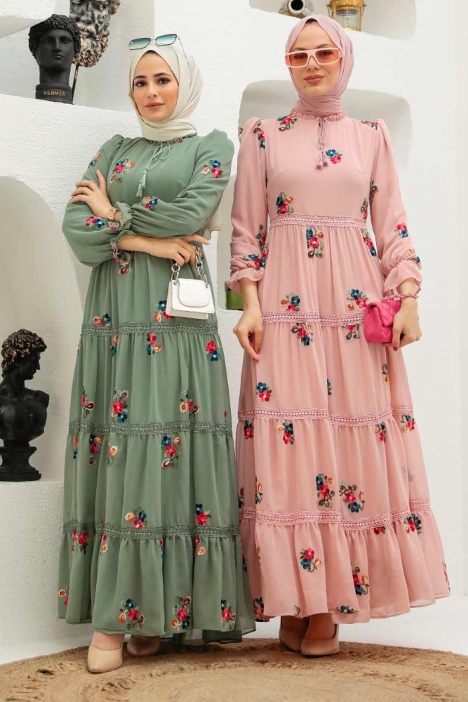 Neva Style - Robe Hijab Rose Poudré 32810PD - 4