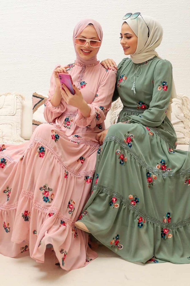 Neva Style - Robe Hijab Rose Poudré 32810PD - 5