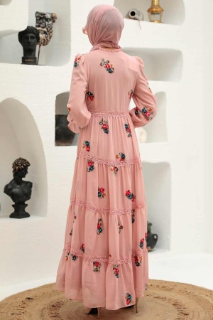 Neva Style - Robe Hijab Rose Poudré 32810PD - 6