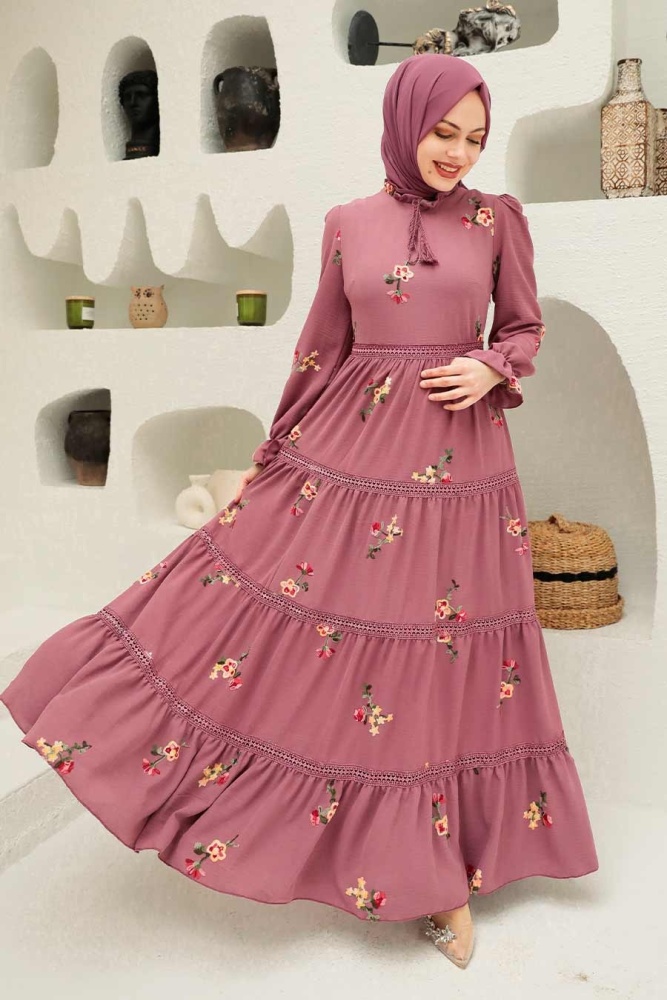 Neva Style - Robe Hijab Rose Poudré 3403GK - NEVA STYLE