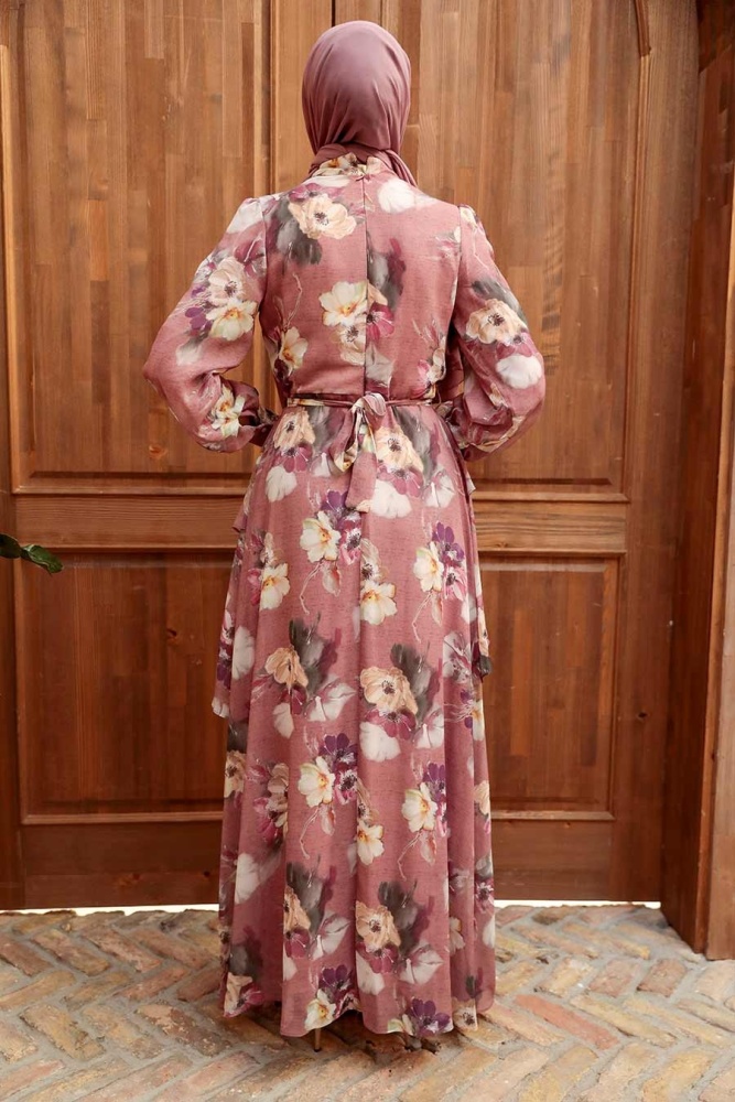 Neva Style - Robe Hijab Rose poussiéreuse 3303GK - 2