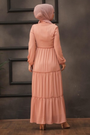 Neva Style - Robe Hijab Rose Saumon 27570SMN - 2