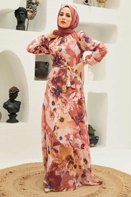 Neva Style - Robe Hijab Rose Saumon 27925SMN - Thumbnail