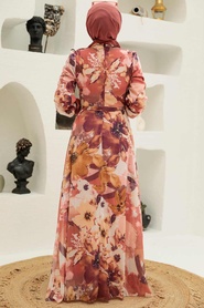 Neva Style - Robe Hijab Rose Saumon 27925SMN - Thumbnail
