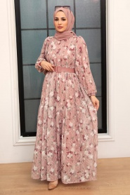 Neva Style - Robe Hijab Rose Séchée 11262GK - Thumbnail