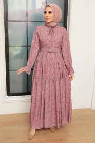 Neva Style - Robe Hijab Rose Séchée 11601GK - Thumbnail