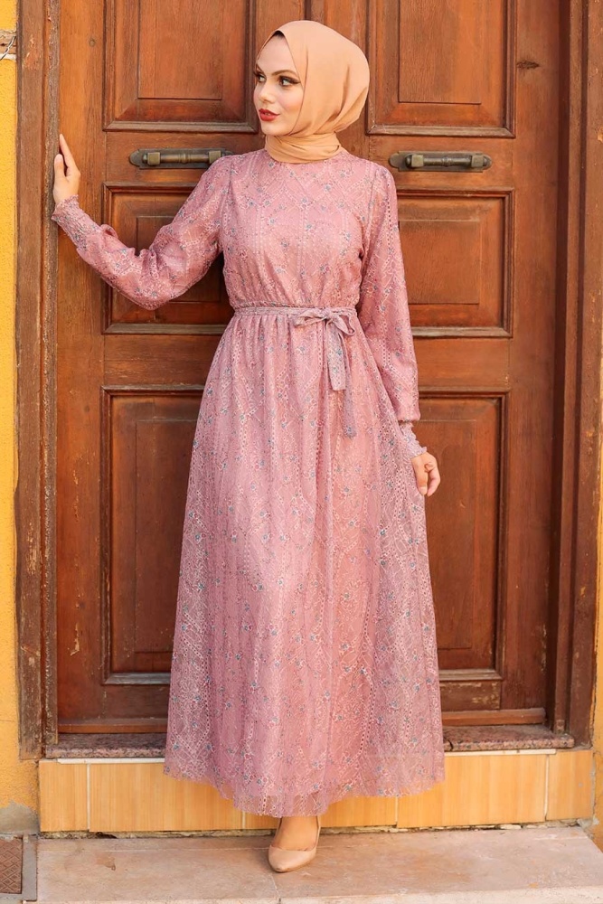 Neva Style - Robe Hijab Rose Séchée 2214GK - 1