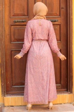 Neva Style - Robe Hijab Rose Séchée 2214GK - 2
