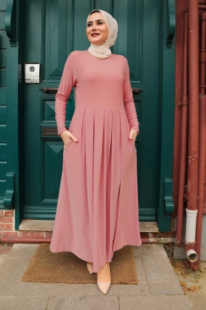 Robe longue et couvrante à poches – Vieux rose 4550GK - 1