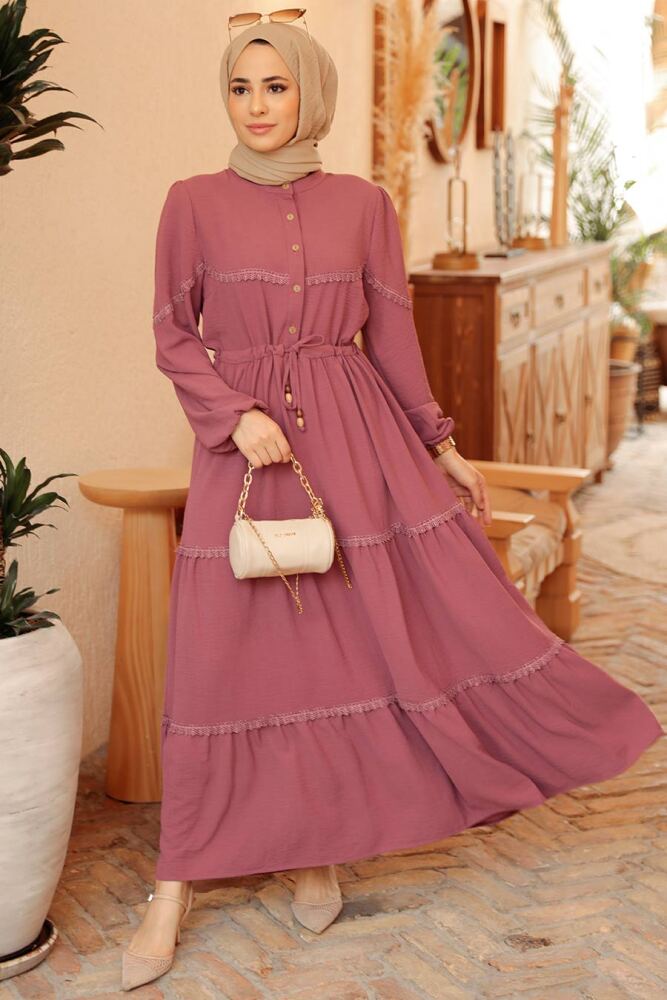 Neva Style - Robe Hijab Rose Séchée 63250GK - 1