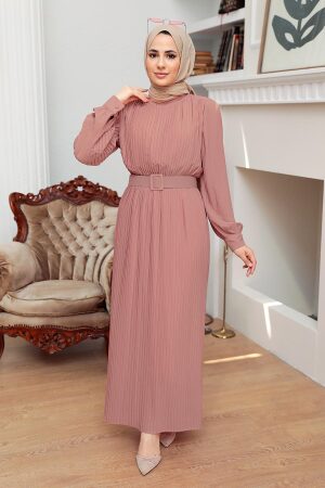 Robe longue et couvrante à plis – Vieux rose 3369GK 