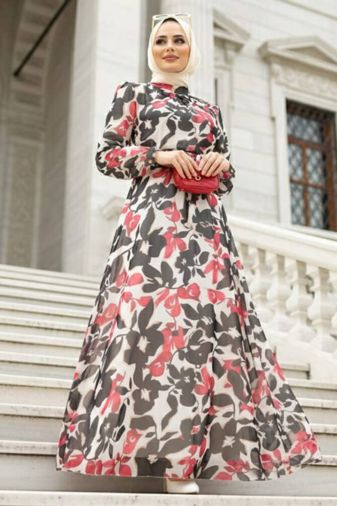 Neva Style - Robe Hijab Rouge 2925K - 1