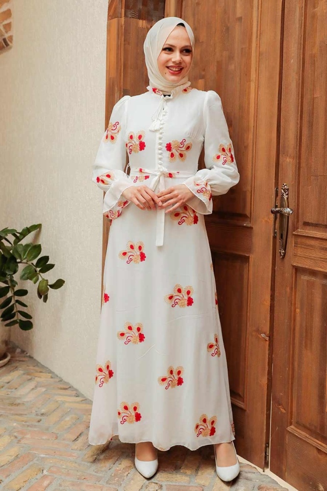 Neva Style - Robe Hijab Rouge 32942K - 1