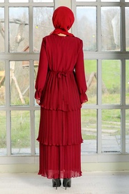 Neva Style - Robe Hijab Rouge Bordeaux 2733BR - Thumbnail