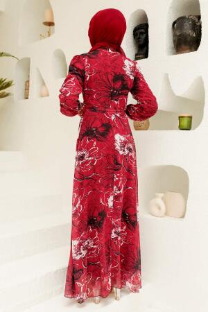 Neva Style - Robe Hijab Rouge Bordeaux 279070BR - 2