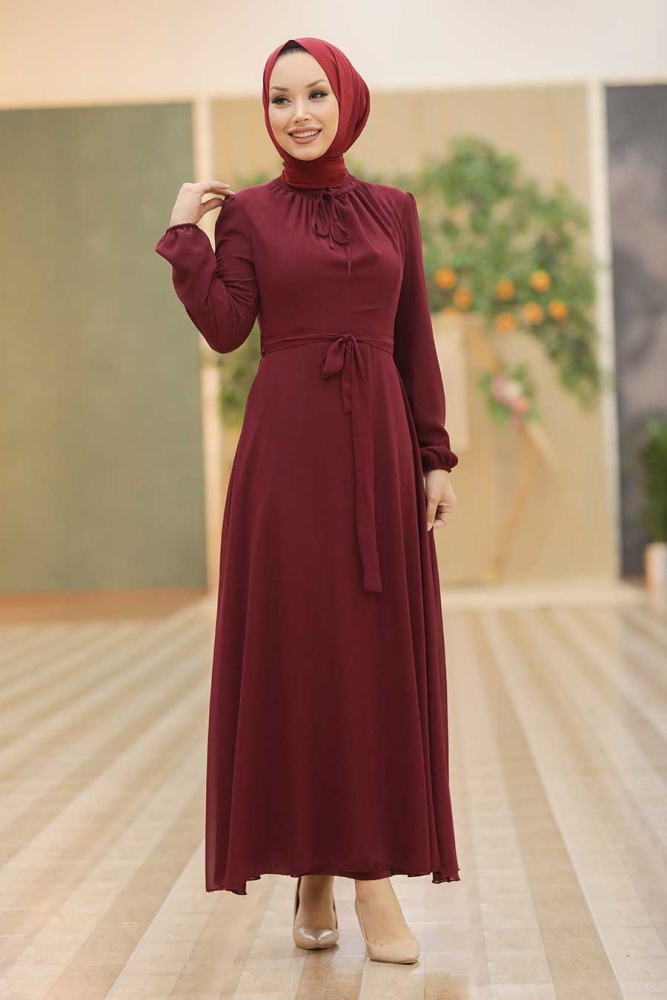 Neva Style - Robe Hijab Rouge Bordeaux 27922BR - 1