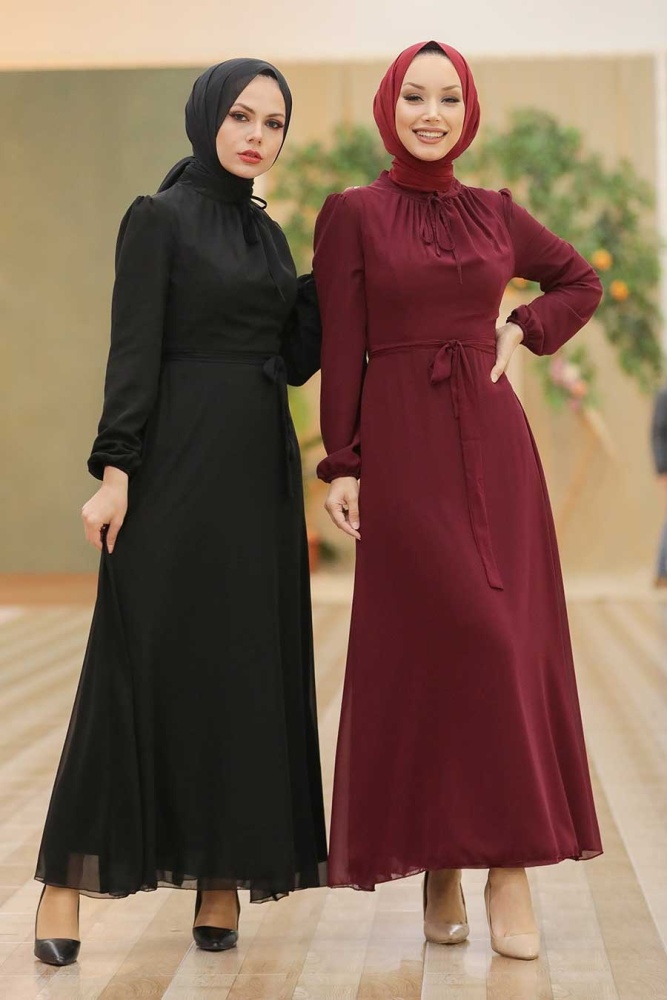 Neva Style - Robe Hijab Rouge Bordeaux 27922BR - 2