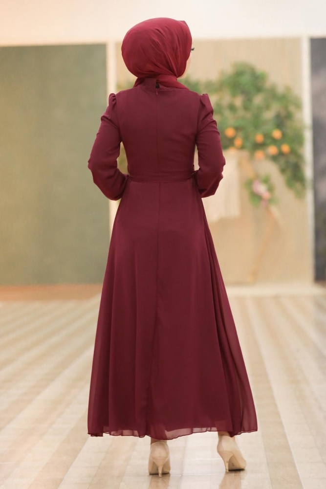 Neva Style - Robe Hijab Rouge Bordeaux 27922BR - 3